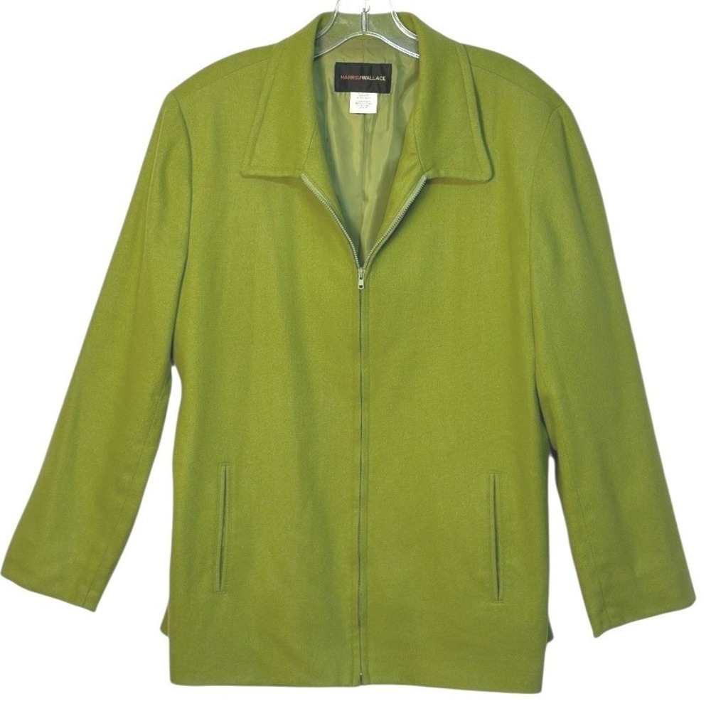 Harris Wallace Zip Front Jacket Wool Blend Zip Vibrant Green Outerwear Career 16